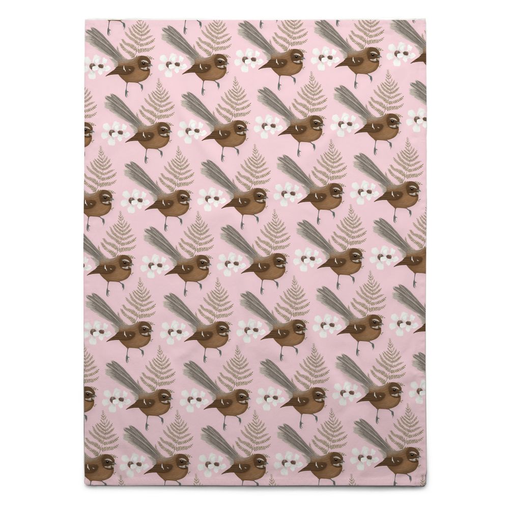 Tea Towel- NZ Fantail- Pink