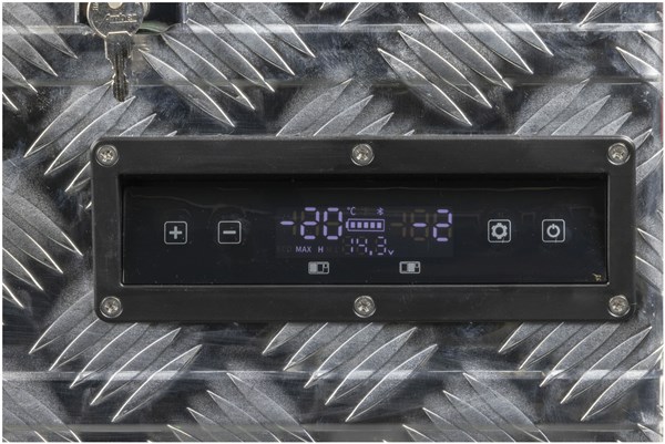 42L Brass Monkey Portable Dual Zone Aluminium Check Plate Fridge/Freezer