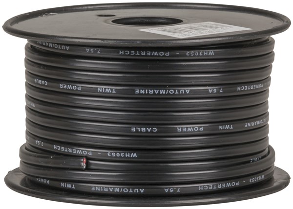 CABLE PWR 2C 7.5A DBL-INS 30M RL R+W/BLK