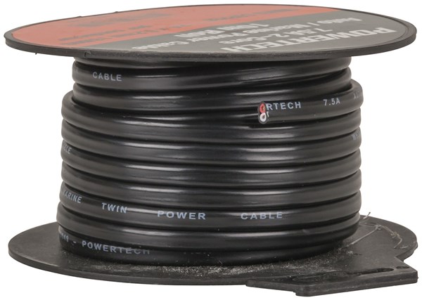 CABLE PWR 2C 7.5A DBL-INS 10M RL R+W/BLK