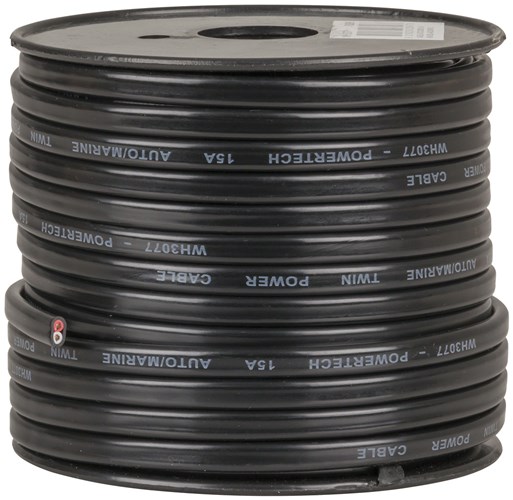 CABLE PWR 2C 15A DBL-INS 30M RL R+W/BLK