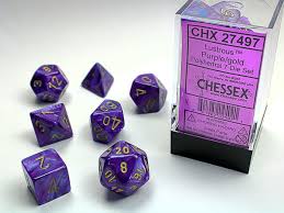 Polyhedral Dice, Lustrous Purple/Gold , 7 pcs