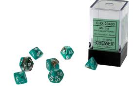 Mini Polyhedral 7 Die Set CHX20403 - Marble Oxi-Copper/White