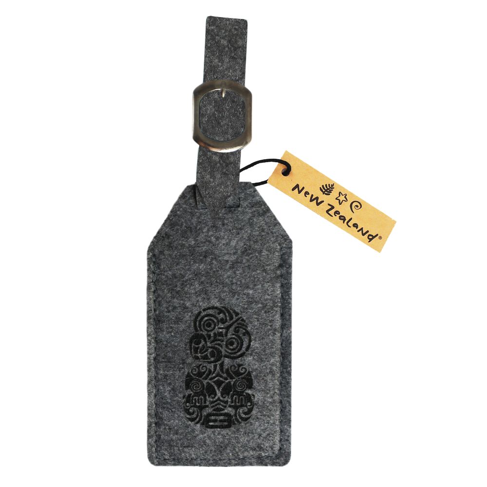 Luggage Tag NZ RPET Felt Tiki Grey