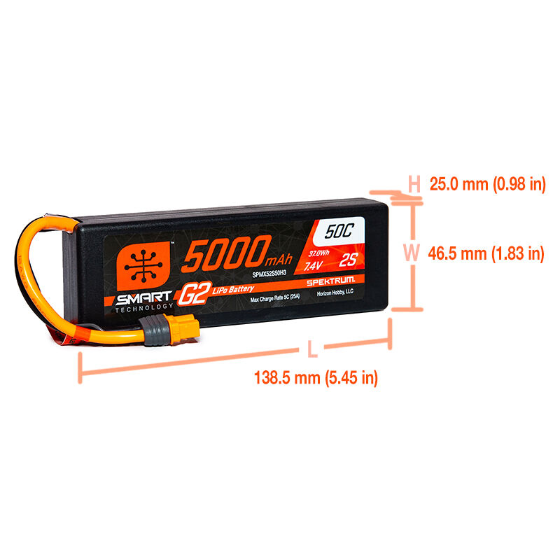 Spektrum Smart G2 5000mAh 2S 7.4V  Lipo 50C with  IC3 & S155 Charger Bundle