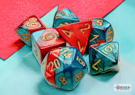 Mini Polyhedral 7 Die Set CHX20662   -Gemini Red -Teal/Gold