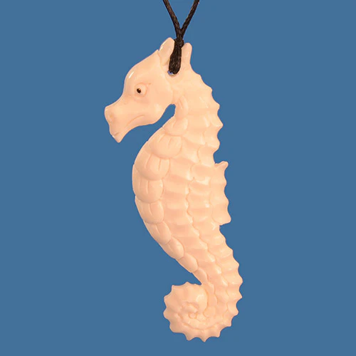 Bp026- Bone carved Seahorse Pendant Necklace
