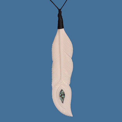 BP016 Bone Feather Pendant with Pāua Shell