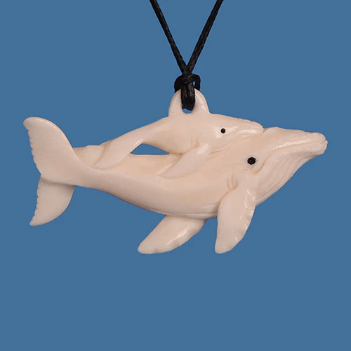 BP022 Whale with baby bone carving