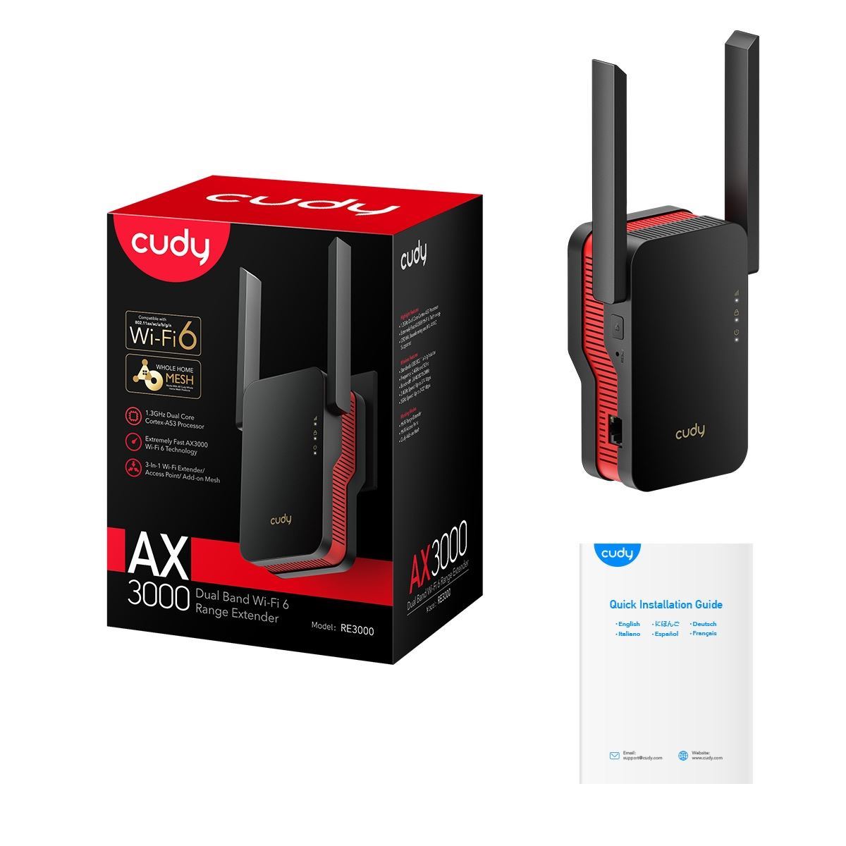 AX3000 Wi-Fi 6 Dual-Band Range Extender w/ 1x Gig Ethernet Supports Mesh Repeater & AP