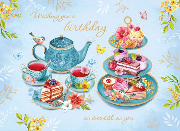 Birthday Card- Birthday Tea and Cakes - 3D