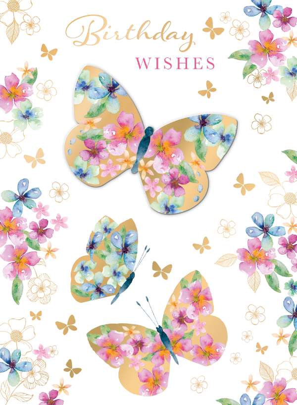 Birthday Card- Birthday Wishes Butterflies - 3D