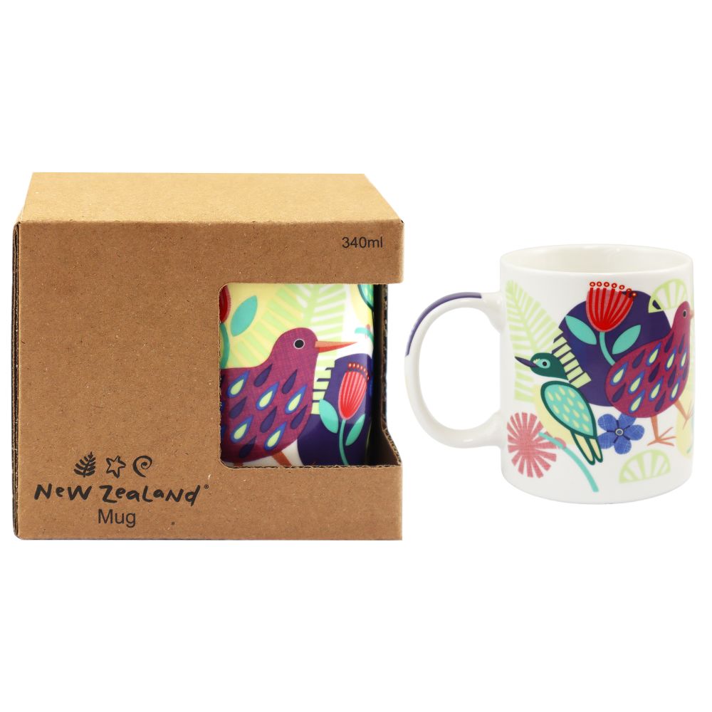 Coffee Mug NZ Floral Kiwi 340ml