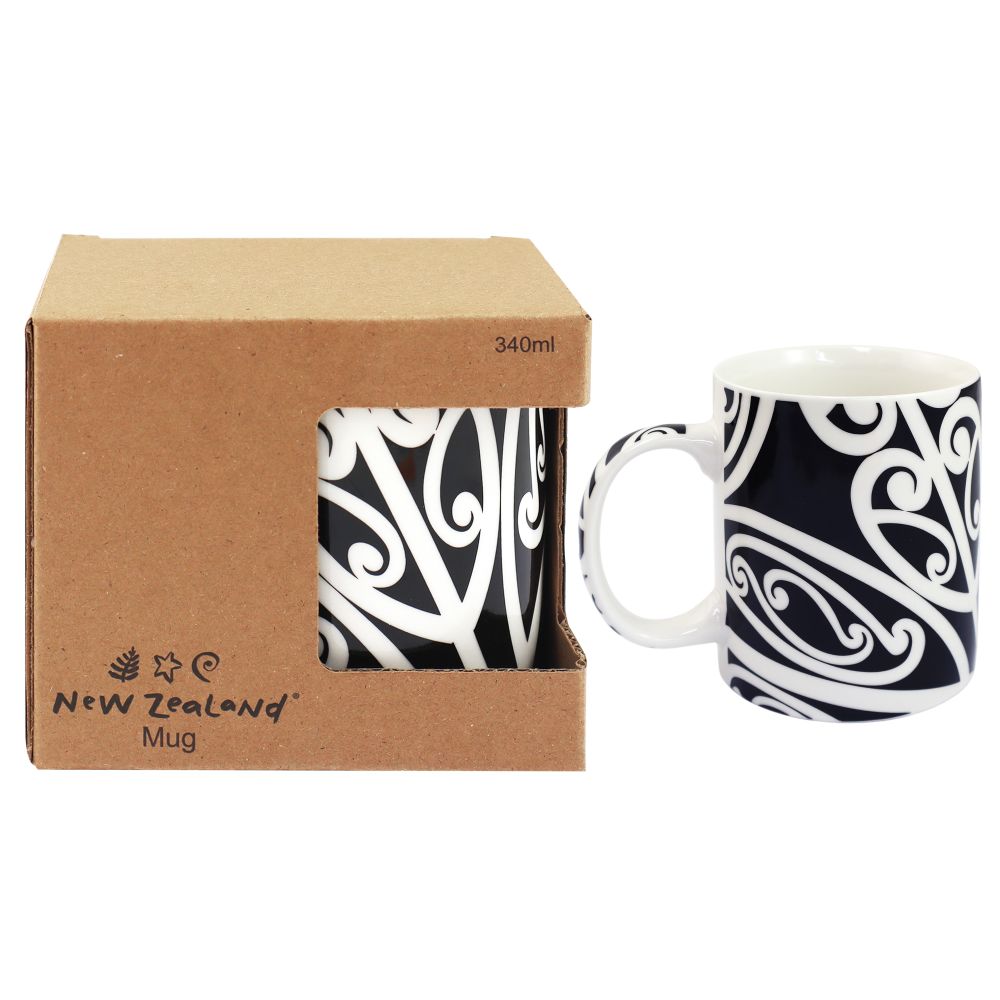 Coffee Mug NZ Māori Print B&W 340ml
