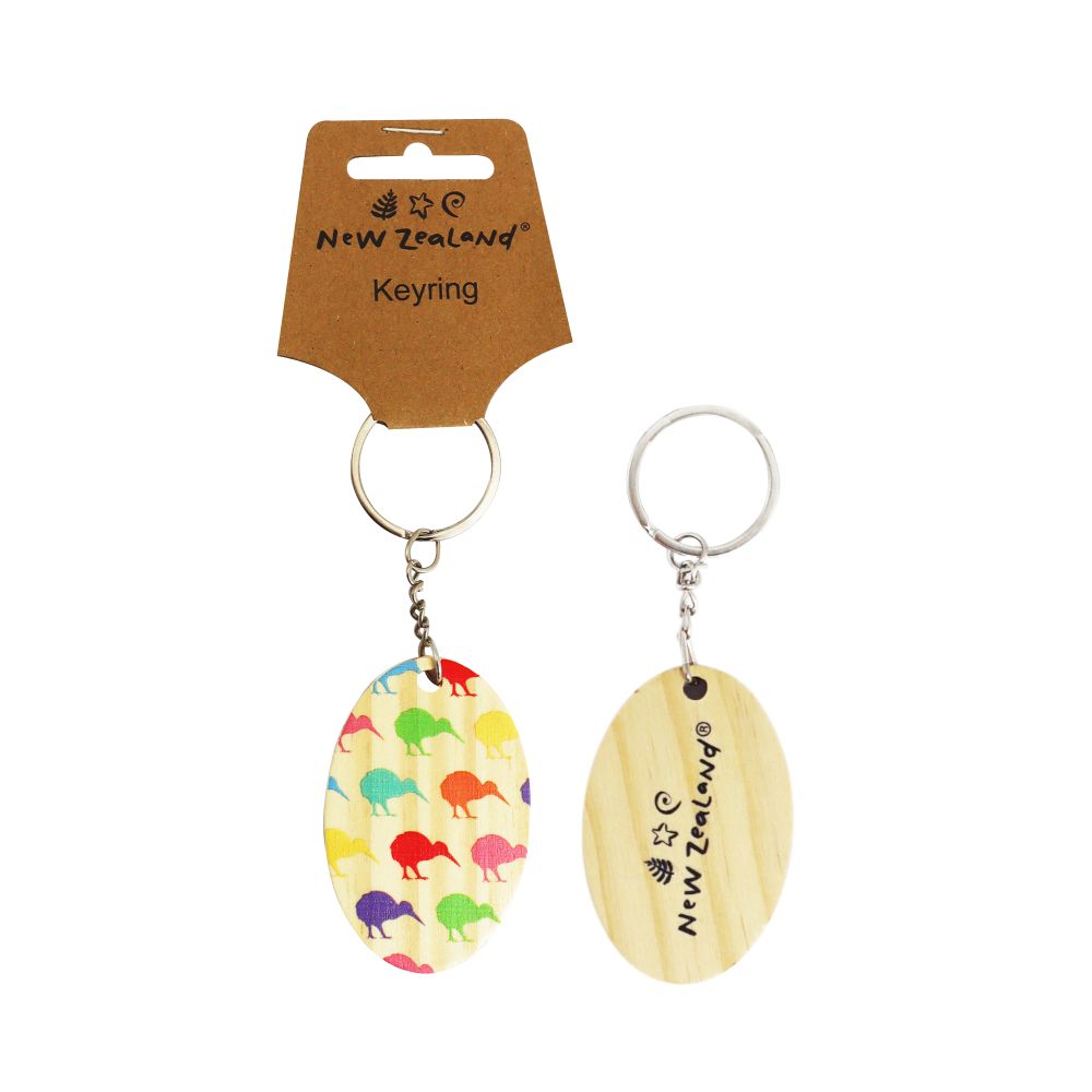 Keyring NZ Colourful Kiwis 6.5cm