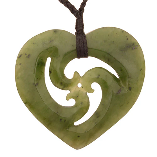 GC080- Greenstone Heart Triple Koru Pendant