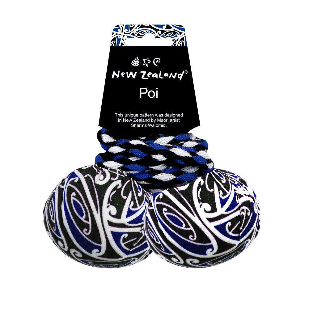 NZ Poi Māori Patterned Fabric Blue