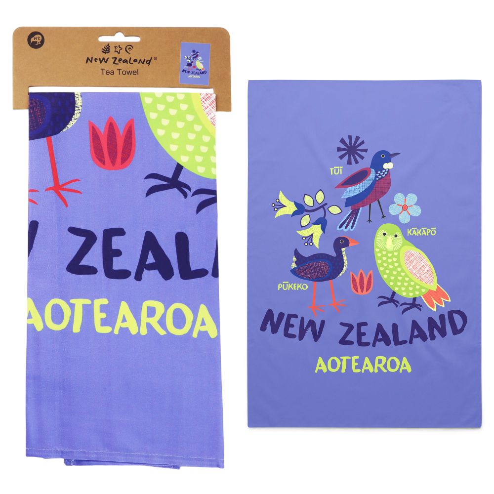 Tea Towel NZ Birds Blue 50x70cm