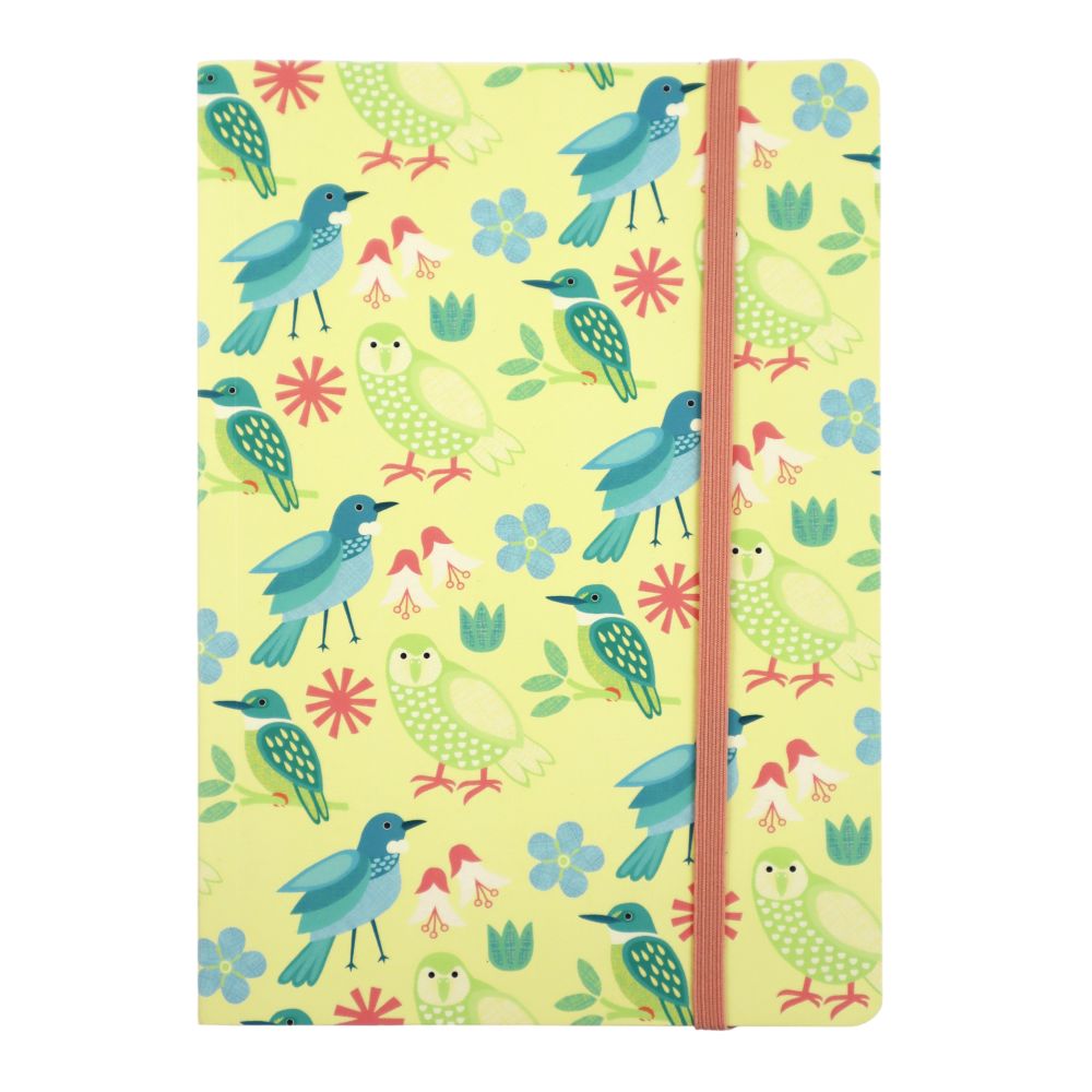 Notebook Yellow w/Elastic NZ Birds A5 192pgs