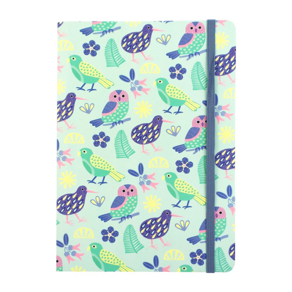 Notebook Teal w/Elastic NZ Birds A5 192pgs