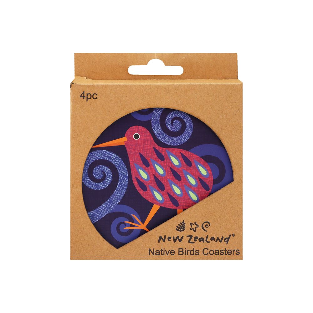 Coaster Set NZ Colourful Birds 4pc 10cm