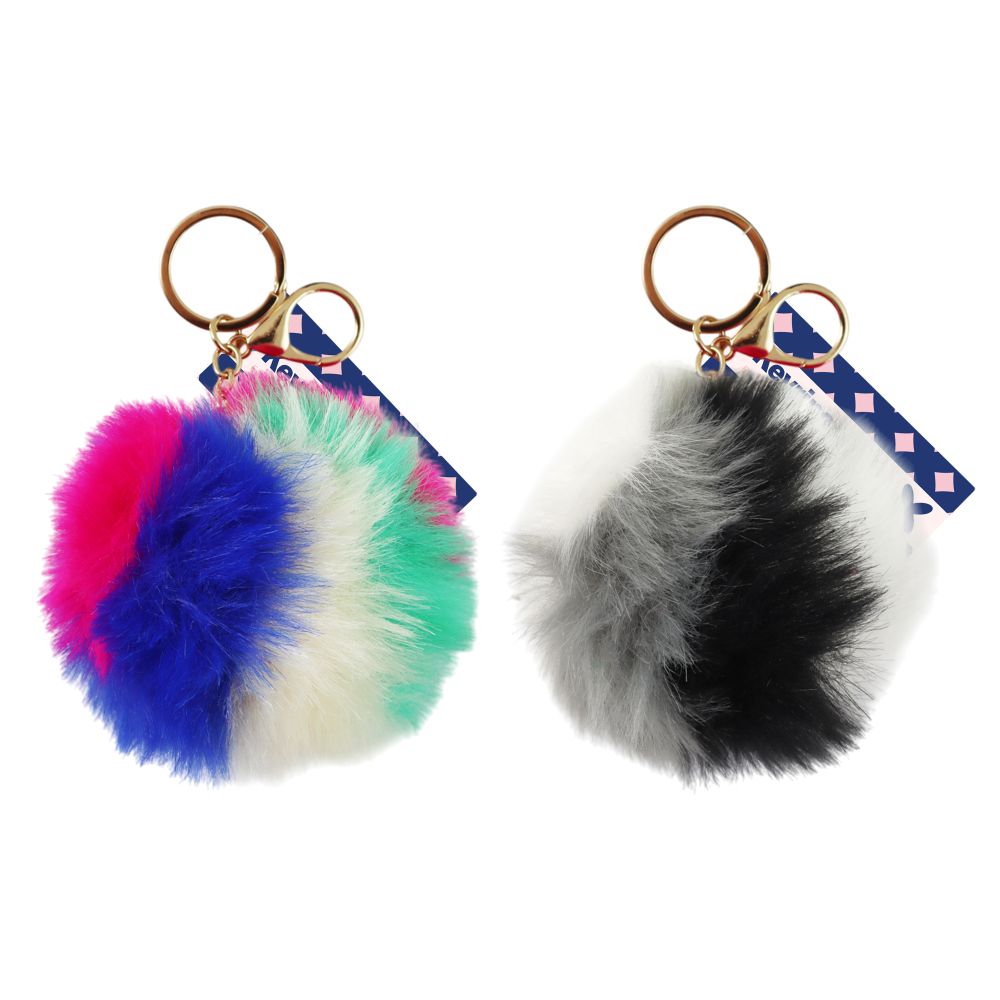 Keyring Bag Tag Pom Pom Stripes 10cm assorted colours