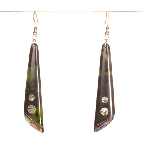 GE013- greenstone drop with paua earrings