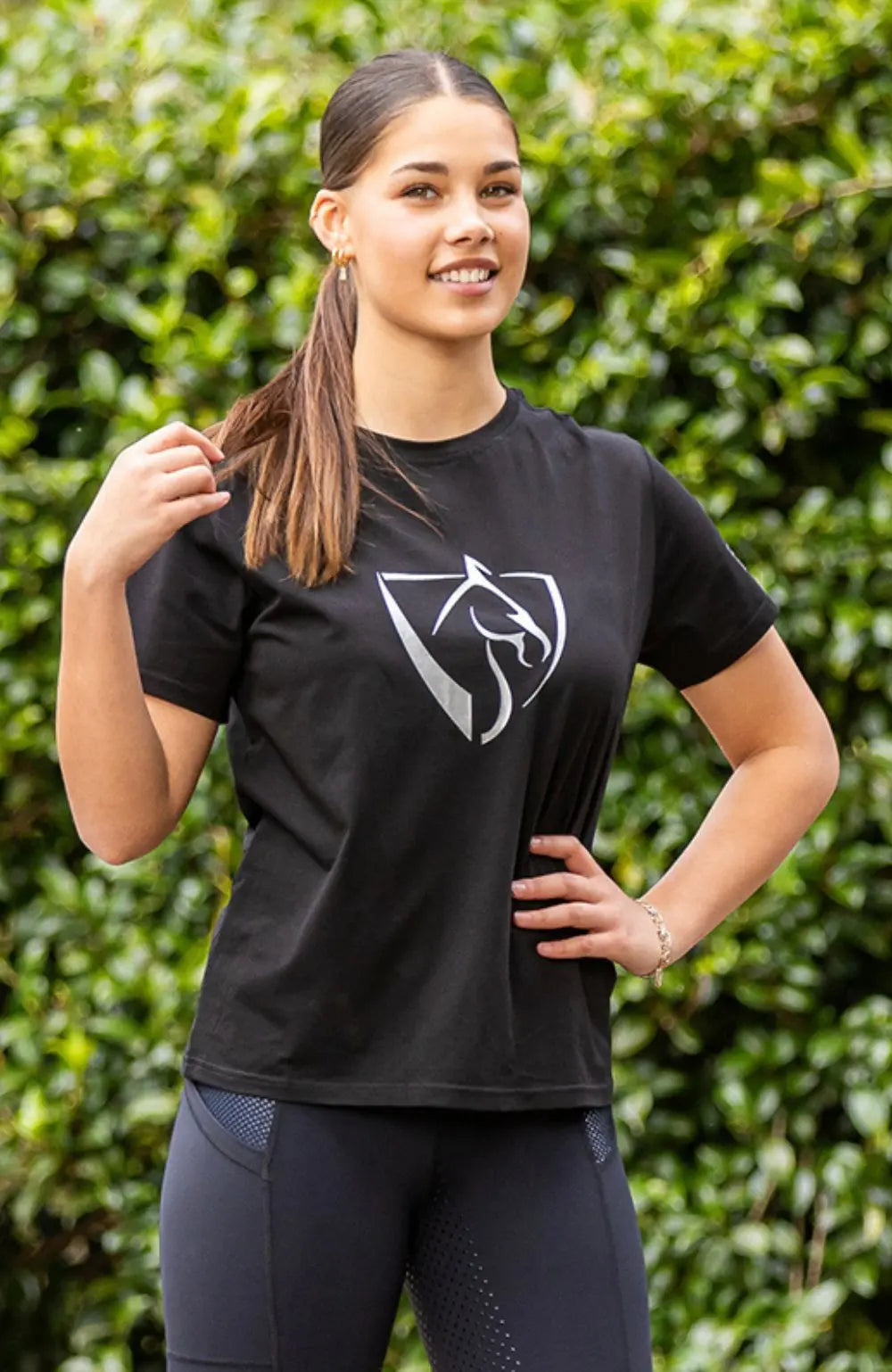 Bare Equestrian Logo T-Shirt Black/Silver - Size L