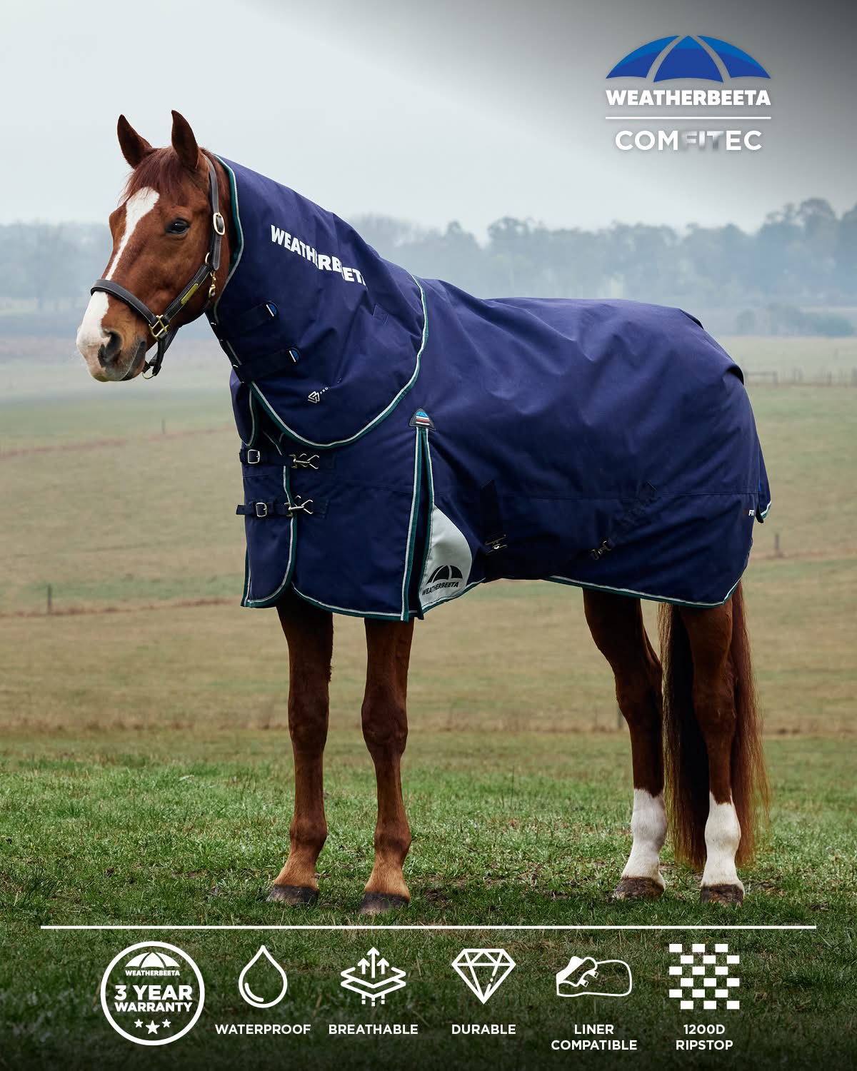 Weatherbeeta Plus Dynamic DAN 220gm Navy/Forest Green 4'3