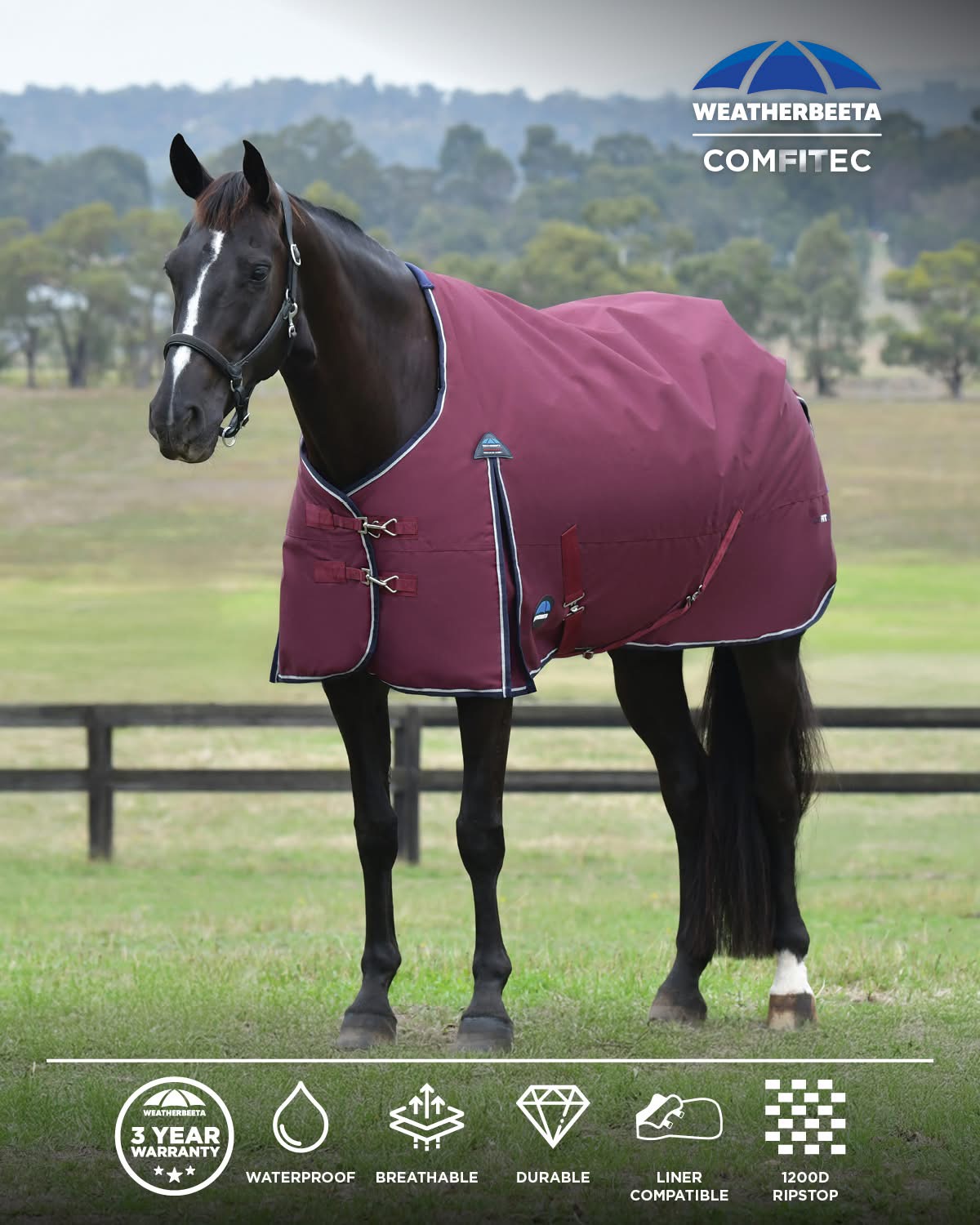 Weatherbeeta Comfitec Essential Std Neck 220gm Burgundy/Navy 5'3