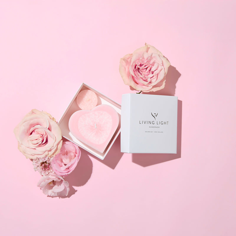 Living Light Granite Heart Peony Rose - Boxed