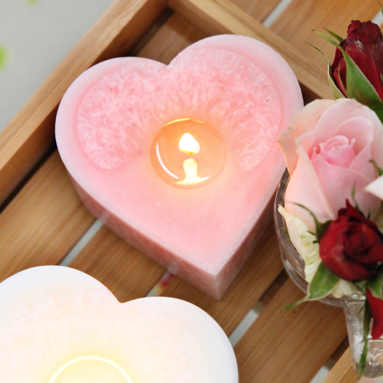 Living Light Granite Heart Peony Rose - Boxed