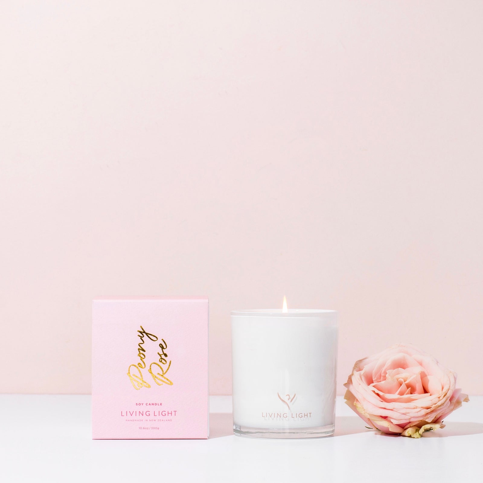 Living Light Peony Rose Soy Candle - Large