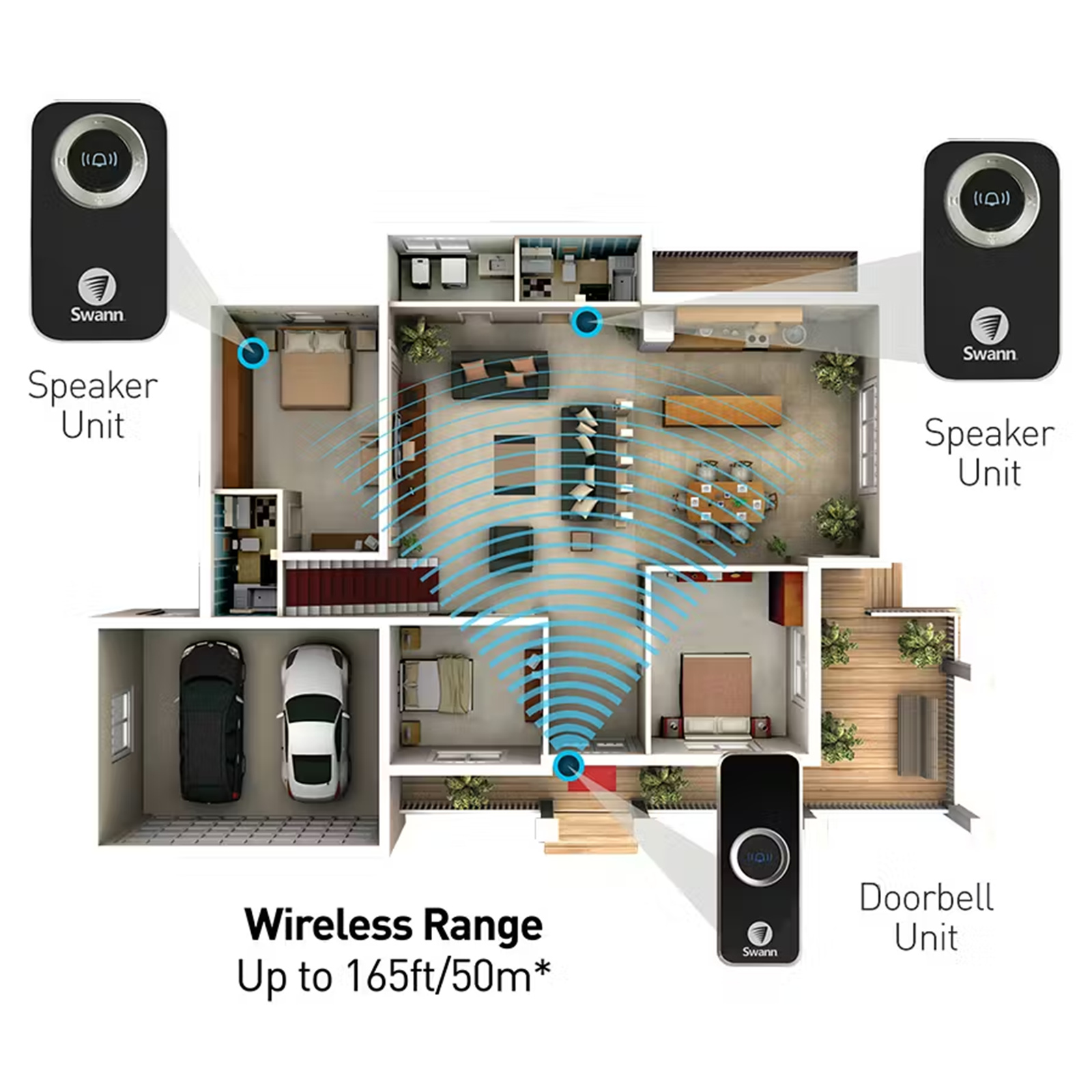 Swann DC820PB Wireless Door Chime with Two Receivers - Black