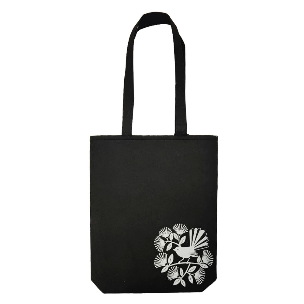Tote Bag Felt NZ Fantail 38×32 Black