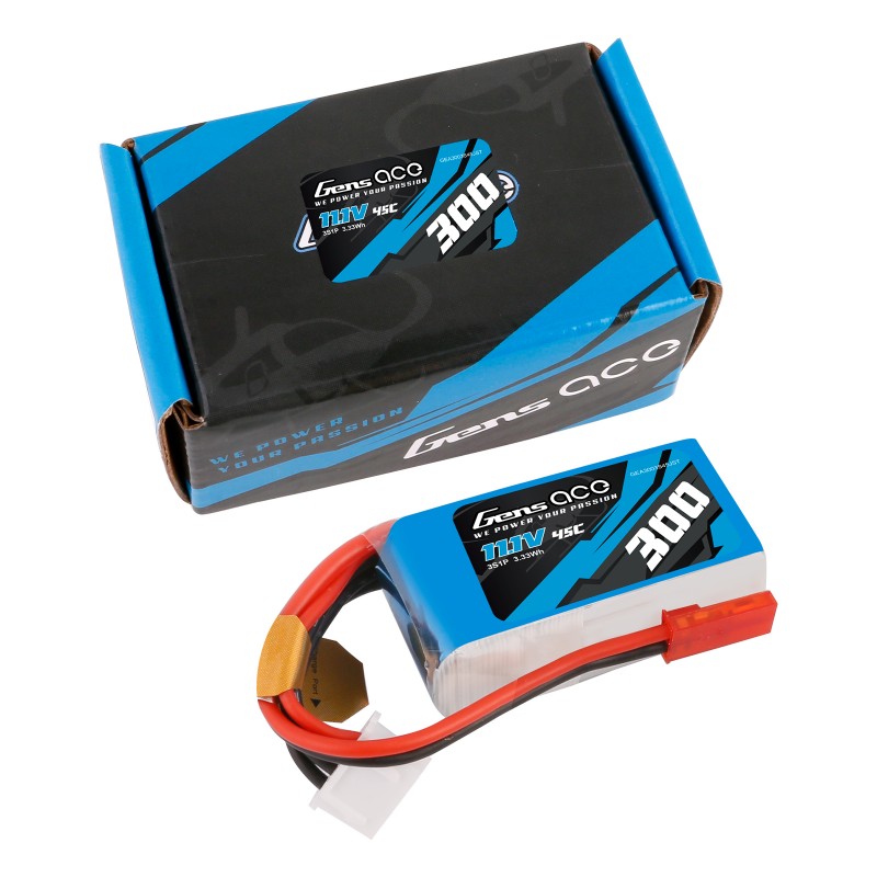 Gens Ace 300mAh 3S 11.1v 45C Lipo Battery JST Plug 26g 40x21x17mm Eflite UMX