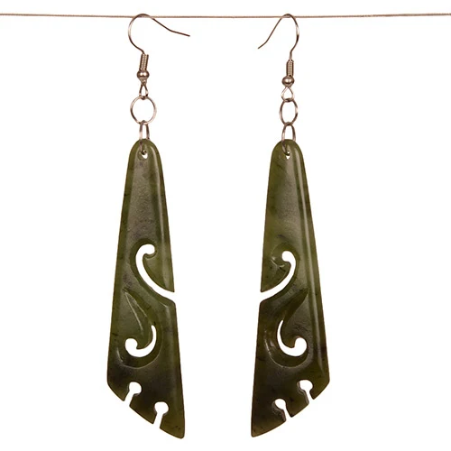 Greenstone Drop with Koru Carving Earrings - GE015