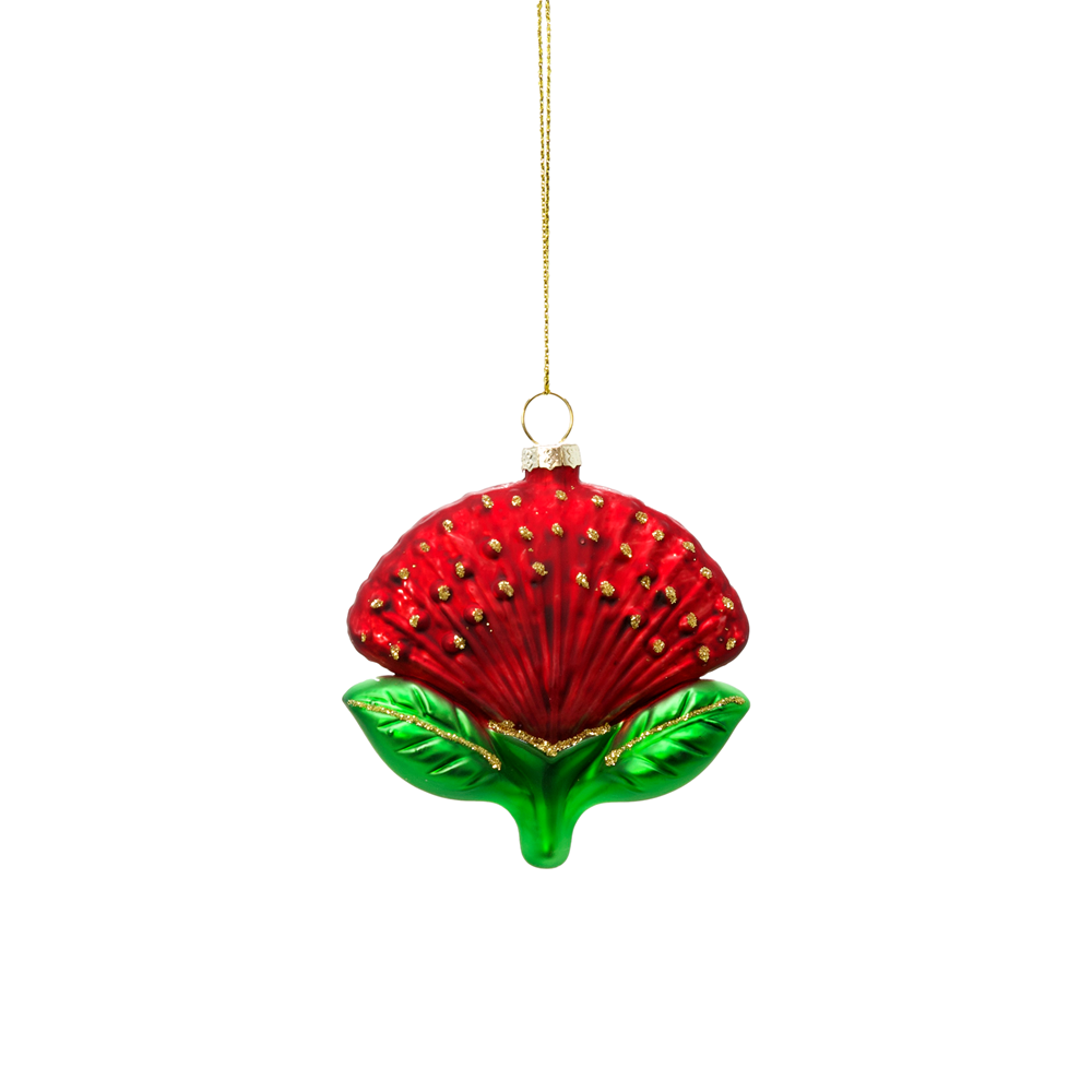 Glass Christmas Tree Decoration - Pōhutukawa