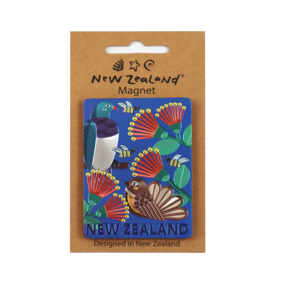 Magnet NZ Foil Tui Kereru Pohutukawa 75x55mm