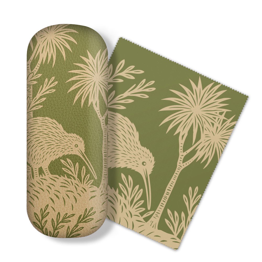 Woodcut Kiwi Glasses Case
