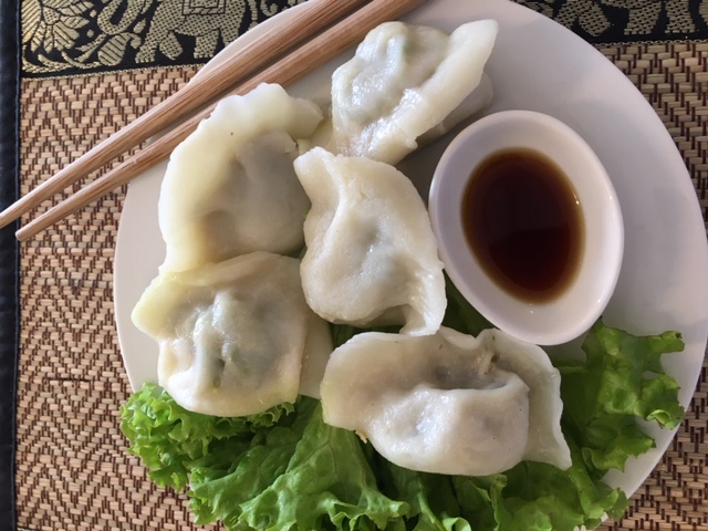 E D3. Dumplings (5)  - Ginger prawn