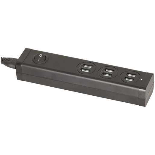 PWRBRD USB 6 WAY 6.8A BLK