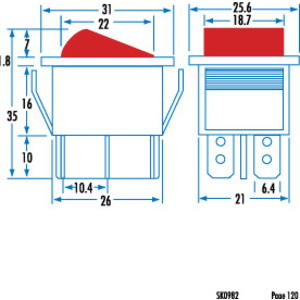 SWITCH ROCKER DPDT 15A@250VAC RED 51TYPE