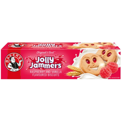 Bakers Jolly Jammers Rasberry 200g  ***  DATED STOCK SPECIAL !!!  ***