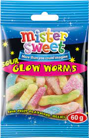 Mister Sweets Sour Glow Worms 60g
