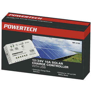 SOLAR CHARGE CONTLR 12/24V 10A W/LED+USB