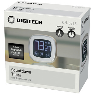 TIMER COUNTDOWN LCD TCH SCRN WHT 2XAAA