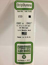 Evergreen Scale Models #153 1.5x1.5mm 10 strips