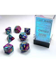 Polyhedral Dice Gemini Purple Teal with Gold