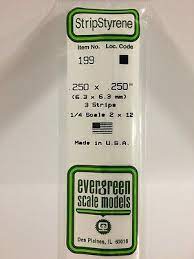Evergreen Scale Models #199 Stripstyrene Square 6.3x6.3mm